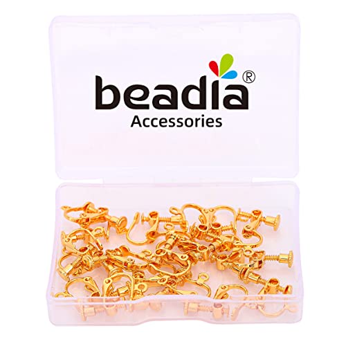 BEADIA 18K Gold Plated Screw Earring Clips 13x15mm 20pcs for Jewelry Making Findings - size: Clips 4# 13x15mm