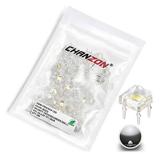 CHANZON 100 pcs 5mm Piranha Superflux White LED Diode Lights (DC 3V 20mA) - color: A) White (100pcs)