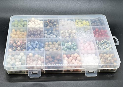 1200pcs 6mm Natural Round Stone Beads Real Gemstone Beading Loose Gemstone Hole Size 1mm DIY Smooth Beads for Bracelet Necklace Earrings Jewelry Making,Box Packed(24 Material -B,6mm) - color: 24 material -B,6mm, size: 6mm
