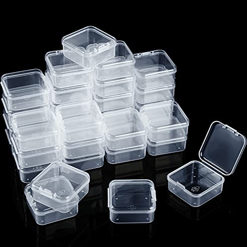 SATINIOR 48 Packs Clear Small Plastic Containers Transparent Storage Box with Hinged Lid for Items Crafts Jewelry (1.7 x 1.7 0.79 Inches) - size: 1.7 x 1.7 x 0.79 in