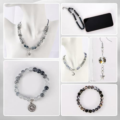 Tunmiok Glass Beads for Bracelets Making Kit, Jewelry Making Supplies with Charms, Crystal String, Spacer Beads, DIY Bracelet Necklace Craft Kit for Adults (Black) - color: Black