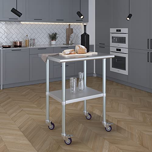 AmGood 24 in. x 30 in. Stainless Steel Work Table with Wheels | Metal Kitchen Food Prep Table | NSF - size: 30 in. Long x 24 in. Deep with Wheels