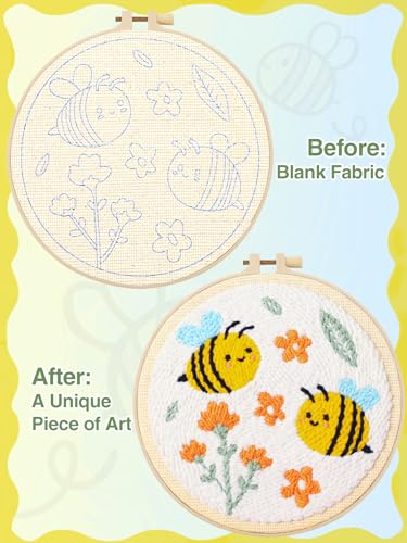 Punch Needle Kit Adults Beginner, Step-by-Step Guide & Video - color: Golden Bees