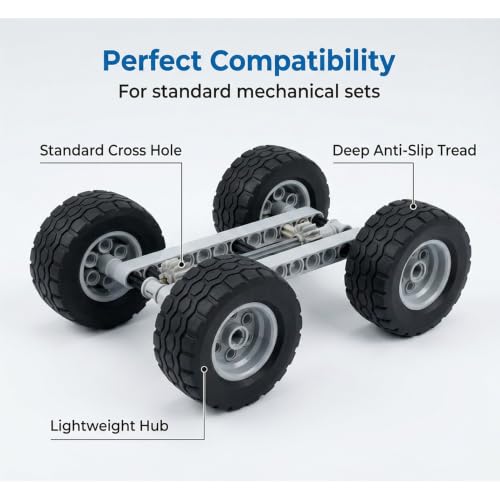 8 PCS Set Technic Wheel Tires, 62x20 Tyre & 43.2x18 Wheel Rim, Compatible with legoes and Major Brand, STEM Learning and Gift for Kids Ages 6 7 8 9 10 11 12+
