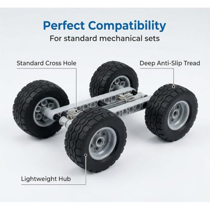 8 PCS Set Technic Wheel Tires, 62x20 Tyre & 43.2x18 Wheel Rim, Compatible with legoes and Major Brand, STEM Learning and Gift for Kids Ages 6 7 8 9 10 11 12+