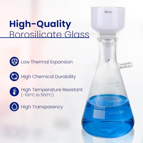 500ml Burchner Vacuum Filtration Kit - 3.3 Glass Flask & Hand Pump - size: 500ML