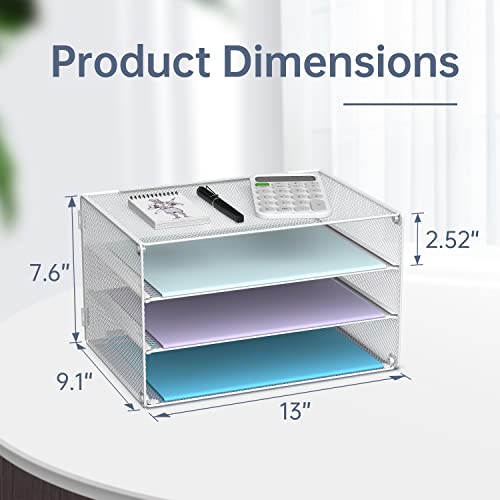 DALTACK 3 Tier Letter Tray Paper Organizer with Sliding Mesh Trays White - color: White