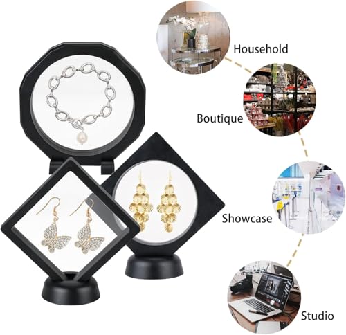 3D Floating Display Case, Transparent Film Jewely Storage Box, Black Challenge Coin Display Holder Stand for Antique Challenge Coins Medals Jewelry Shells Gems Minerals Rocks Specimen Pins (18Pcs) - color: 18pcs