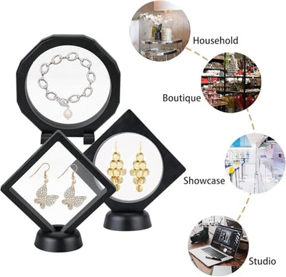 3D Floating Display Case, Transparent Film Jewely Storage Box, Black Challenge Coin Display Holder Stand for Antique Challenge Coins Medals Jewelry Shells Gems Minerals Rocks Specimen Pins (18Pcs) - color: 18pcs