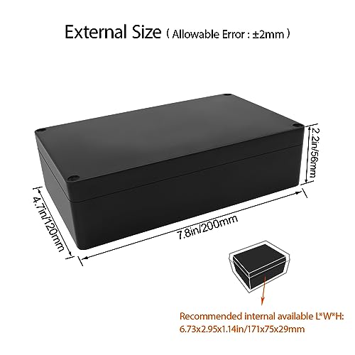 LeMotech Project Box ABS Plastic Junction Box IP65 Waterproof Hobby Box Electrical Boxes Universal Enclosure for Electronic Black 7.8 x 4.7 x 2.2 inch(200x120x56mm)（Pack of 2 - color: Black (2 packs), size: 7.8" x 4.7" x 2.2"