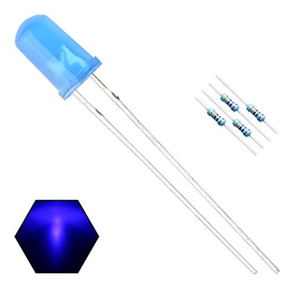 100pcs 5mm Blue Lights LED Diodes (Blue Lens) Diffused Round Lens 29mm Long Lead (DC 3V) +100pcs Resistors (for DC 6-12V) Included,Bulb Lamps Light Emitting Diode - color: [07] Blue-blue / 100pcs, style: 5mm Constant Light