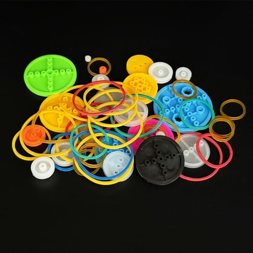 56PCS Plastic Belt Pulley Set Model Toy Pulley Wheel with Rubber Transmission Belt Band for RC Car Truck Helicopter DIY Model Building Projects (56)