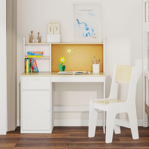 FTZxHKLX Wooden Kids Study Desk and Chair Set for 5-12 Years Old, Natural - color: Natural, size: Regular