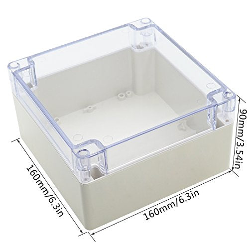 LeMotech ABS Plastic Junction Box Dustproof Waterproof IP65 Electrical Enclosure Box Universal Project Enclosure Grey with PC Transparent Clear Cover6.3 x6.3 x3.54 inch(160 x 160 x 90 mm) - size: 6.3"x6.3"x3.54"
