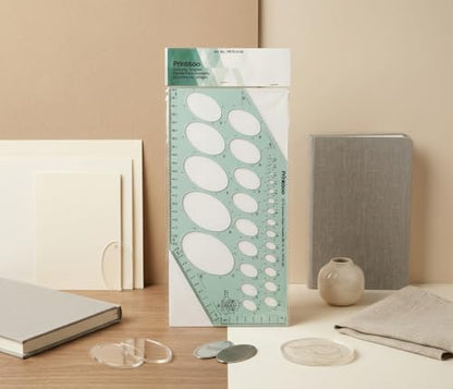 Printtoo Ellipse Template 29.5 x 14.5 cm, 2 mm Acrylic Oval Drafting Stencil with 28 Metric Ellipse Cutouts, 30/60 Degree Guides, Measuring Ruler for Engineering Architecture Design - color: Series-PRTD-2120