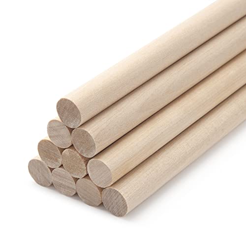 3/8 x 12 Wooden Dowels Wood Sticks for Crafts, 10 PCS Wood Dowel Rods, Round Macrame Dowels, Unfinished Hardwood Sticks for Crafting, Arts and DIYers, Tiered Cake Support and Wedding Ribbon Wands - size: 3/8"×12"-10PCS
