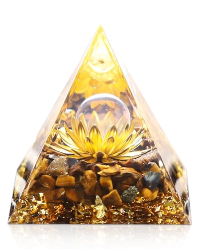 Orgone Pyramid with Healing Crystals - (Flower of Life) - Energy Generator for Positive Vibe, Stress Relief & Chakra Reiki Meditation - Spiritual Gift for Success, Wealth & Prosperity (Golden) - color: Colorful (Set 53)