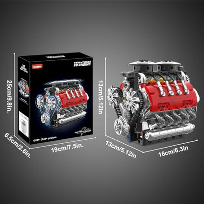 V8 Engine Model Kit That Runs - Twin-Turbo Engine Motor Building Block Sets, Motorized With Moving Pistons, Crankshaft & Rotating Fan, Best Stem Build Toy Gifts for Adults Kids Age 8+, 548 Pcs