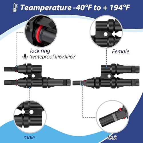 Leumoi 5 Pairs Solar Branch Connectors Y Connector for Parallel Connection Between Solar Panels FMM+MFF