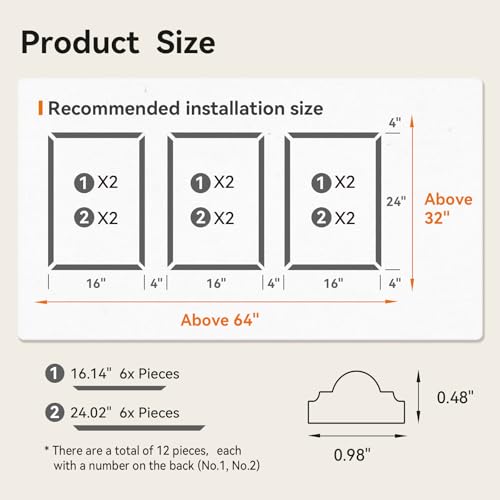 Upick Peel and Stick Wainscoting Pre-Cut Wall Molding Kit, 16"x24", 3-Frame - size: 16"W x 24"H