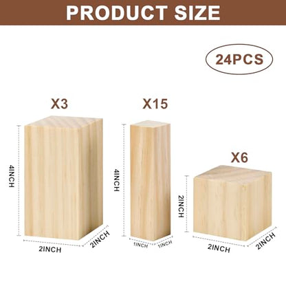 24-Piece Solid Wood Carving Blocks & Whittling Kit for Adults & Beginners - 3 Sizes Natural Wood Craft Supplies for DIY, Christmas Decor, Home Arts, Woodworking Class - size: 3 Sizes-24Pcs