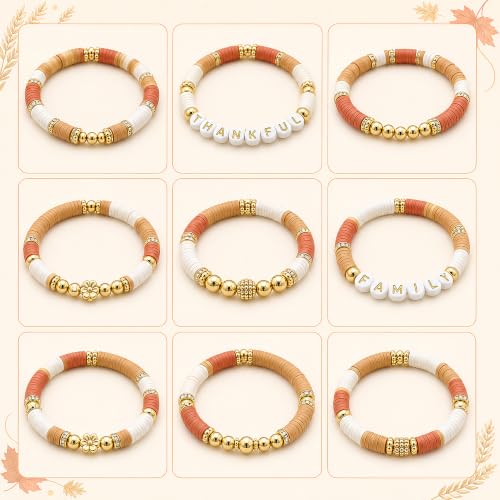 Fall Thanksgiving Bracelet Kit with Disc Beads and Letter Beads - color: style 07