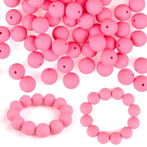 ASTARON 100Pcs 15mm Pink Silicone Beads for Keychain Bracelets Making Craft - color: Pink