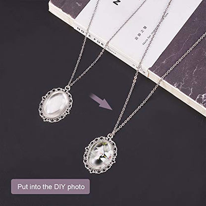 PH PandaHall 60pcs Bezel Pendant Blanks Settings - 30pcs Oval Pendant Trays Photo Charms with 30pcs Glass Cabochons for Wedding Brides Bridal Bouquet Charm Necklace Jewelry Making, 25x18mm - size: Tray: 25x18mm