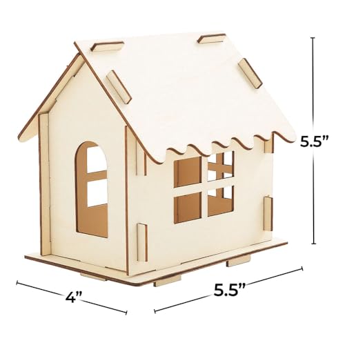 Fun Express DIY Wood Gingerbread House Kit - Premium Christmas Crafts for Kids Holiday Decoration Project | 6" x 4.25" x 6" Wooden Village Building Set for Creative Family Activities