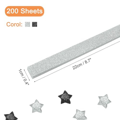 MECCANIXITY 200 Sheets Origami Paper Glitter Stars Papers Black,White Fold Paper for Beginner Arts Crafts Projects,0.4 x 8.7 Inch - color: Black,White