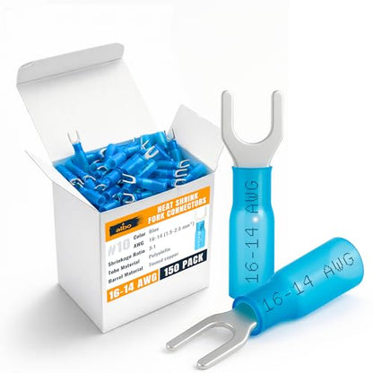 ALBO Heat Shrink Crimp Connectors (Fork 150pcs Blue #10 AWG 16-14) - color: Fork 150pcs Blue #10 AWG 16-14