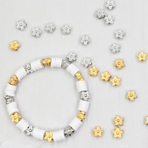 6mm Flat Round Spacer Beads, 1560pcs (360flower), Gold, Silver, Black, Flower-shaped, Plastic (Copper Coated), Round, Loose Beads - color: 1560pcs（360flower）