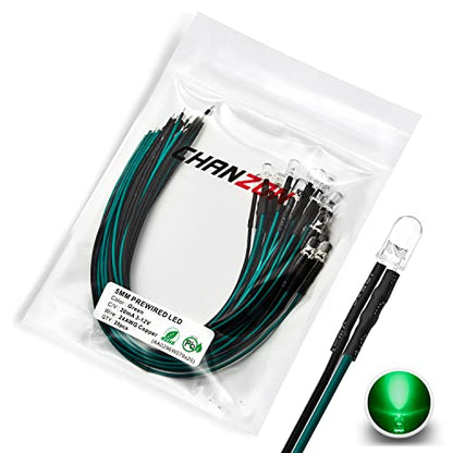 CHANZON 20 pcs Pre-Wired 5mm Green LED Diode Lights (DC 12V) - color: D) Green (20pcs)