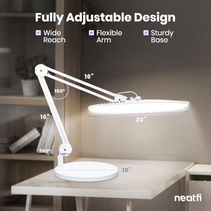 Neatfi XL 2200 Lumens 24W LED Desk Lamp - 4-Level Dimmable Task Light | Home Office, Crafts & Workbench | 20-Inch Wide Head (White, Non-CCT with Base) - color: White, size: Non-CCT with Base