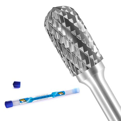 SC-5L6 Tungsten Carbide Burr Lengthened Rotary File Cylindrical Shape with Radius End Double Cut with 1/4" Shank for Die Grinder Drill Bit and 1/2" Inch Diameter of Cutter 1" Inch Cutter Length - style: SC-5L6