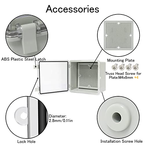 Junction Box IP65 Waterproof ABS Plastic Enclosure Hinged PC Clear Cover Electrical Project Box with Mounting Plate, Wall Brackets, Cable Glands 5.2" x 5.2" x 3.3" - color: Clear Cover, size: 5.2" x 5.2" x 3.3"
