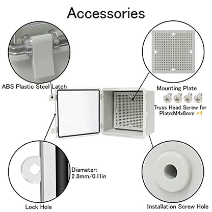 Junction Box IP65 Waterproof ABS Plastic Enclosure Hinged PC Clear Cover Electrical Project Box with Mounting Plate, Wall Brackets, Cable Glands 5.2" x 5.2" x 3.3" - color: Clear Cover, size: 5.2" x 5.2" x 3.3"