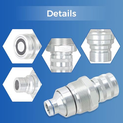 7246802 7246799 Hydraulic Coupler Kit, Male and Female Flat Face Quick Connect Set with 48mm Thread for Bobcat Skid Steer Loaders