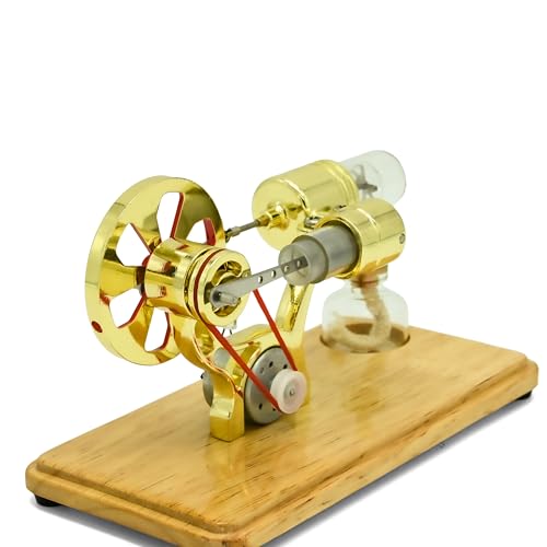 NIKOLATOY Stirling Engine Model Kit, Single Cylinder Heat Engine Motor with Alcohol Burner, Desktop Physics Experiment Engine, Mechanical Engineering Desk Toy & Scientific Display Model - color: Single Cylinder