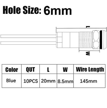 Gebildet 10pcs 6mm Waterproof Wired LED Indicator Light AC/DC 12-24V (Blue) - color: Blue AC/DC 12-24V