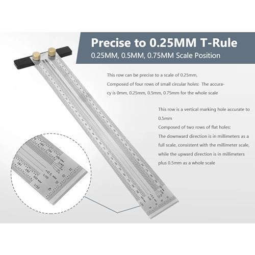 Marking T-Rule Stainless Steel T Type Hole Ruler Carpenter Mark T-Rule Marking Measuring Tool with Automatic Pencil Positioning Scribing 200mm/300mm/400mm(300mm) - size: 300mm