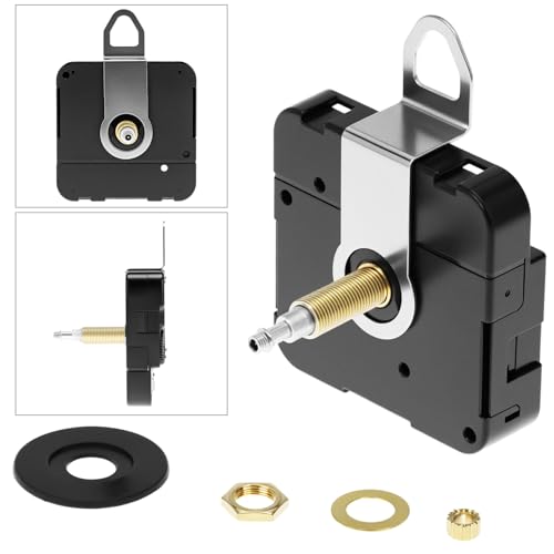 QWORK High Torque Quartz Long Shaft Clock Mechanism Replacement with Hands, Ideal for DIY Clock Projects and Repairs
