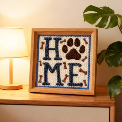 INFUNLY Punch Needle Kit for Adults Beginner Dog Home Punch Needle Kits with Fabrics Floss Instruction Pet Paw Needlepoint Embroidery Kits for Craft Lovers and Home Decor - style: Home Word