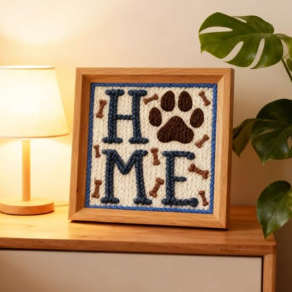 INFUNLY Punch Needle Kit for Adults Beginner Dog Home Punch Needle Kits with Fabrics Floss Instruction Pet Paw Needlepoint Embroidery Kits for Craft Lovers and Home Decor - style: Home Word