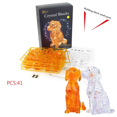 3D Crystal Dog Puzzle, Crystal Puzzle Brainteasers for Puzzlers Ages 16 and Up, 41PCS(Orange) - color: Orange-dog