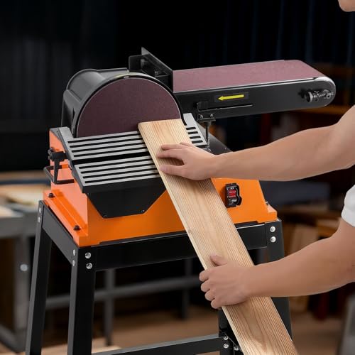 VEVOR Professional Belt Sander with Stand, 9" Disc & 6" x 48" Belt Sander Combo, 800W Sanding Machine with 0-45° Adjustable Worktable for Woodworking, Furniture Refinishing, Knife Sharpening - size: 9" Disc & 6" x 48" Belt Sander Combo
