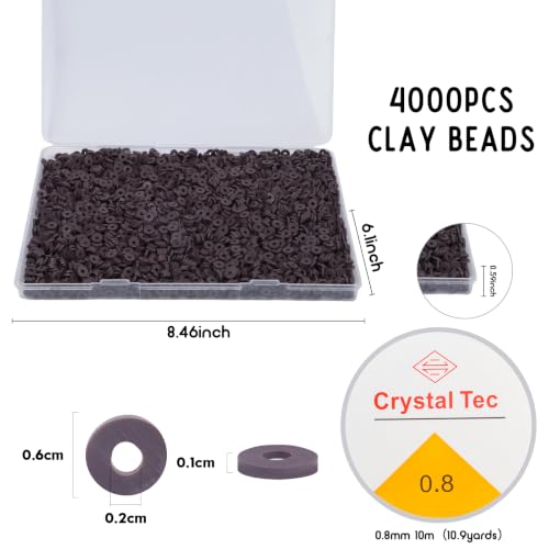 4000pcs Clay Beads - Coffee Brown, 6mm Heishi Bead Polymer Flat Round Disc Bulk Beads for Jewelry Making,DIY Friendship Bracelet and Necklace Craft - color: Coffee Brown