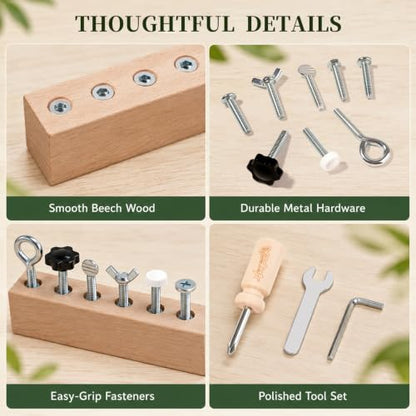 Mosstessori Screwdriver Set,Wooden Nuts and Bolts Toy for Kids Ages 3-5