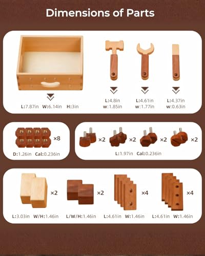Kids Tool Set | Wooden Toy Building Blocks with Construction Tool Kit | Wood Blocks Nuts Bolts Hammer Screwdriver in a Box (32 pcs) for Boys & Girls
