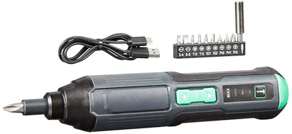 Amazon Basics by SKIL 4V Cordless Stick Screwdriver with 10-Piece Bit Set, USB Cable, LED Light, 3 Torque Settings - style: 10-Piece Bit Set